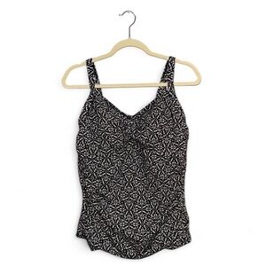 L.L. Bean Women’s Black and White Patterned Tankini Swim Top Plus Size 16 Reg